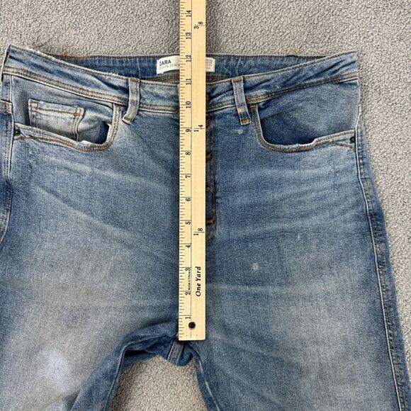 Zara Distressed High Rise Button Fly Crop Jeans Size 6 Blue - Picture 11 of 13